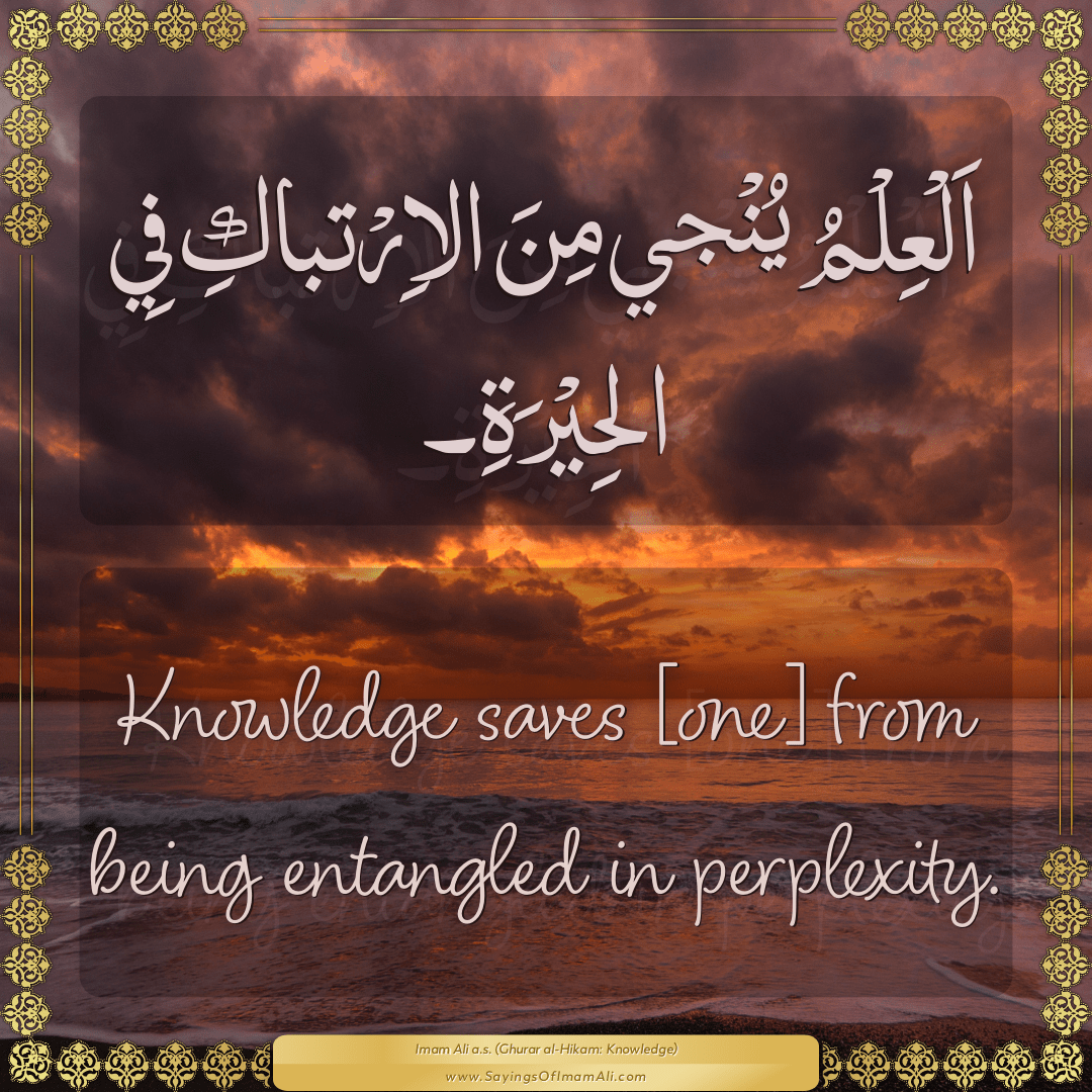 Knowledge saves [one] from being entangled in perplexity.